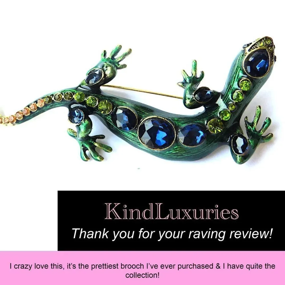 💎245💎 SPECTACULAR BIG CHAMELEON LIZARD‎ CRYSTAL BROOCH PIN